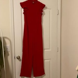 Blue Rain Red Ruffled Sleeve Wide Leg Pantsuit NWOT Size Small